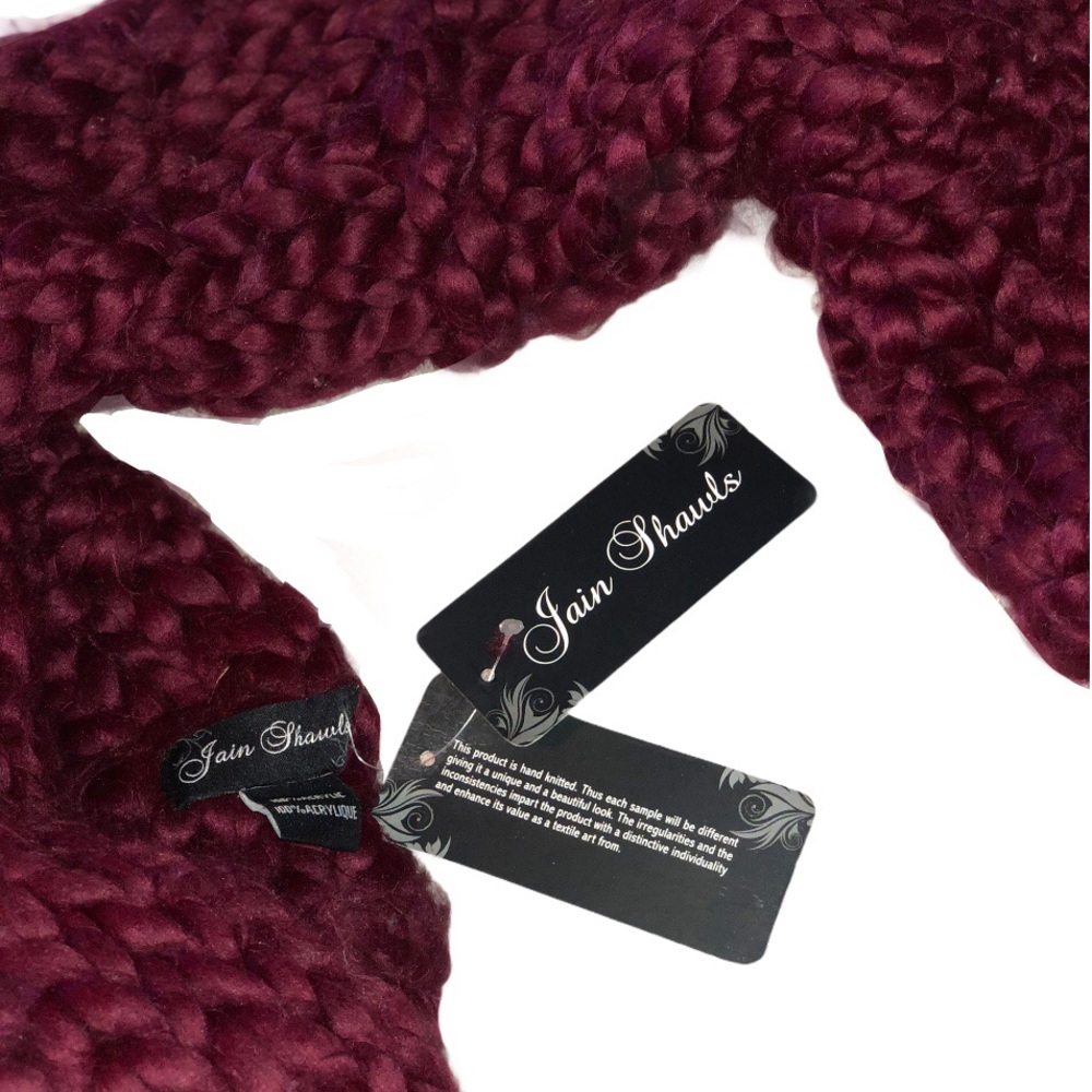 🔥 FINAL DROP! NWT - Jain Shawls Burgundy Handmade Chunky Scarf